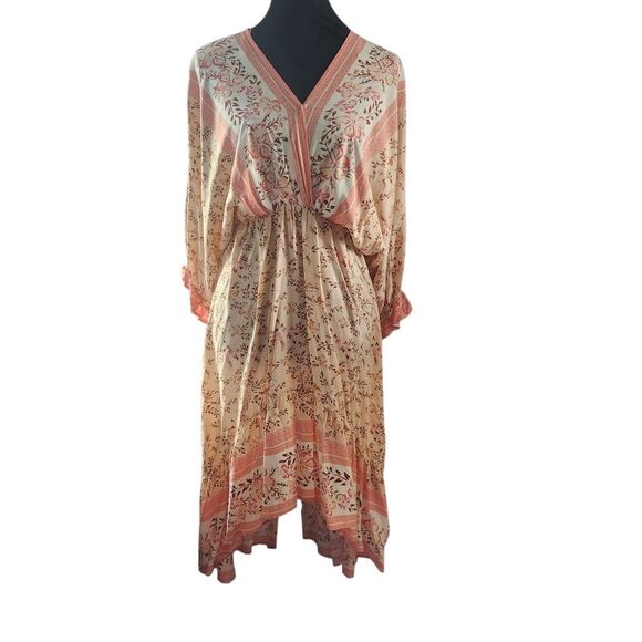 Umgee Floral Dress Size Small Pink Brown V Neck Flowy Midi Wrap - Picture 1 of 10